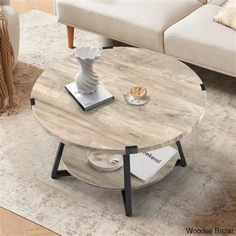Jahaira Round Coffee Table with 2-Tier Storage Shelves Coffee and ...