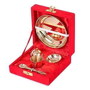 BulkySanta Pure Brass Traditional Pooja Bhog Thali Set Small (With Gift ...