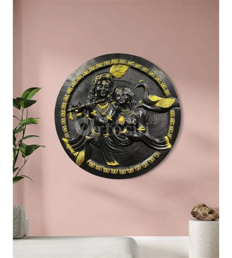 Buy 31x31 Inches Round Radha Krishna 3D Relief Mural Wall Art Online ...
