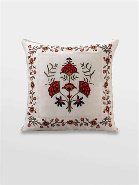 Cushion Covers | Cushion Cover - Faiza White Embroidered