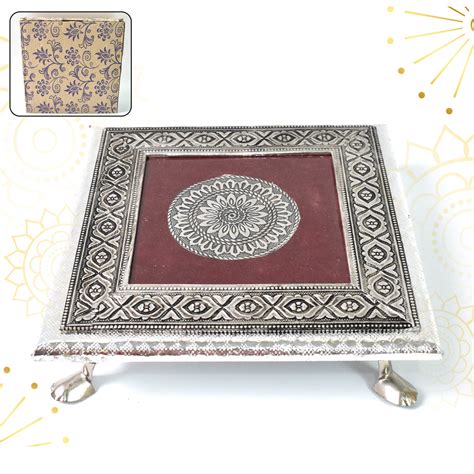 Buy Silver Color Bajot | Square Pooja Chowki - Diwali Special