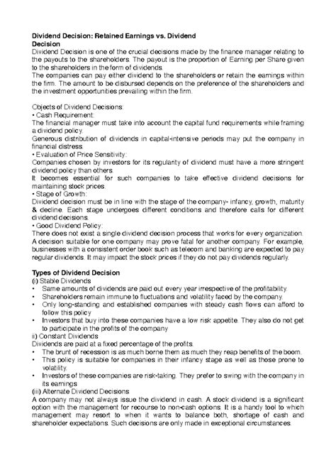 Unit 4 fm - Dividend Decision: Retained Earnings vs. Dividend Decision ...