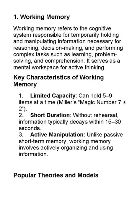 All memories - Memory all types with examples - 1. Working Memory ...