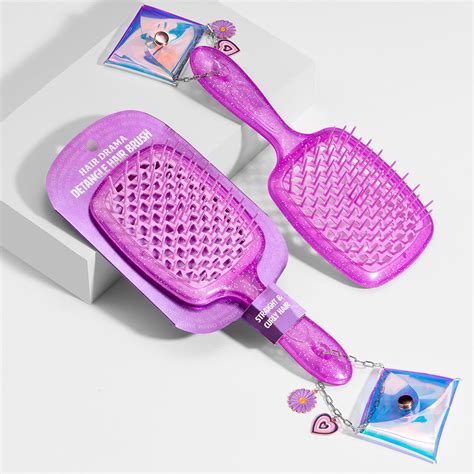 Drama Detangle Hair Brush with Removable Charm Chain & Free Pouch - Pu ...