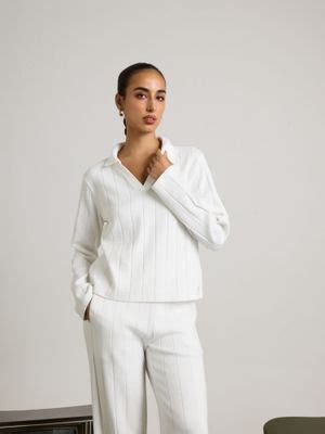 Buy Muvazo White Tactile Pleated Polo T-Shirt (XS) Online