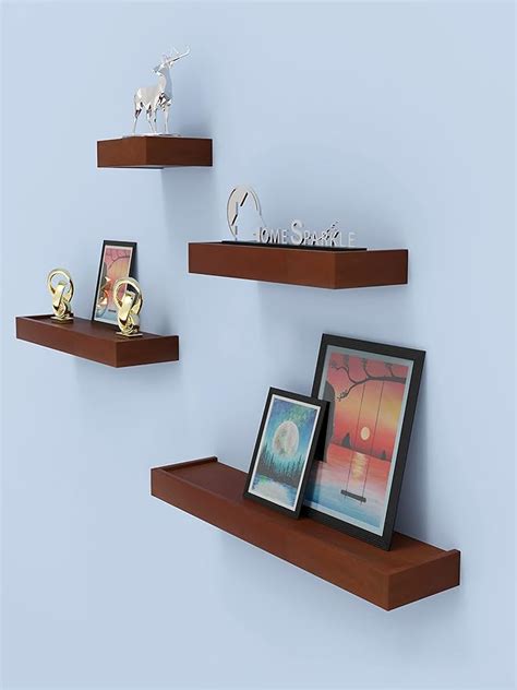 Home Sparkle Wall Shelves Set of 4 Engineered Wood Wall Shelves with ...