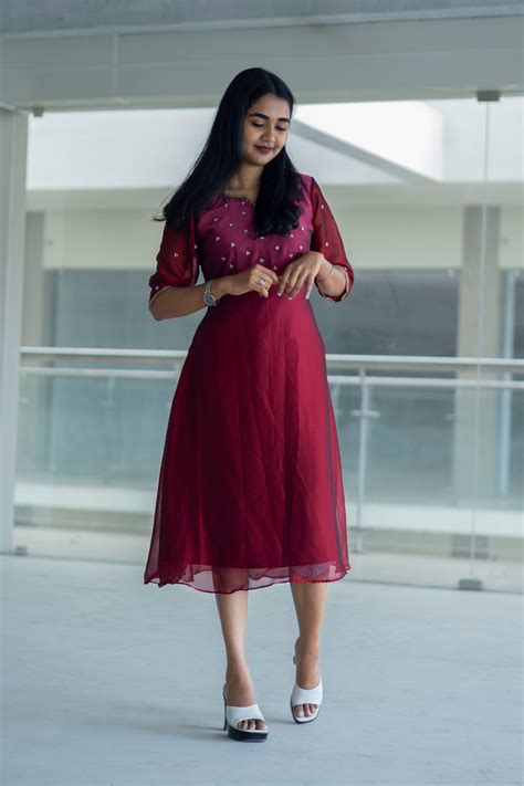 Georgette A-Line Kurta with Zardozi Work & Ruffled Sleeves