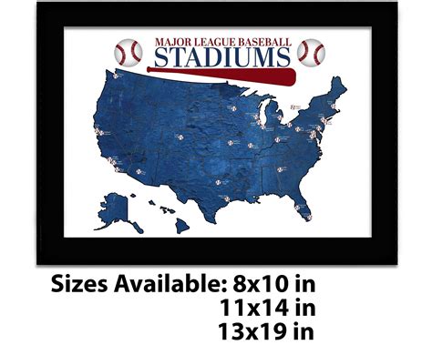 Major League Baseball Stadium Map MLB Push Pin Map Ballpark Stadium ...
