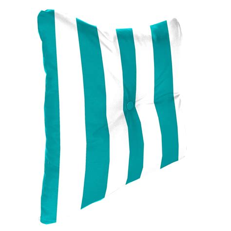 Turquoise Awning Stripe Outdoor Tufted Back Cushion | At Home