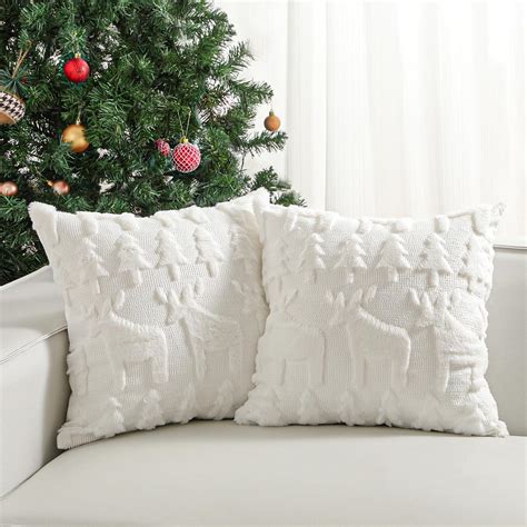 Lewondr Christmas Throw Pillow Cover 18x18, Set of 2 Super Soft Faux ...