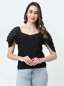 MISS AYSE Casual Solid Women Black Top - Buy MISS AYSE Casual Solid ...