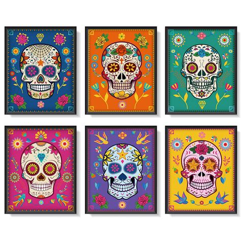 Amazon.com: 6 Pieces Sugar Skull Wall Art Decorations Day of The Dead ...