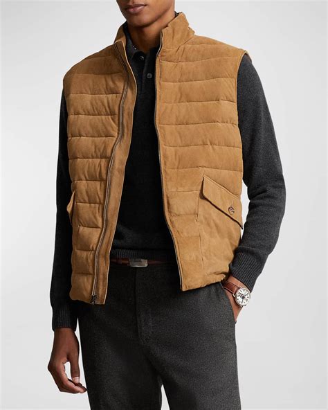 Polo Ralph Lauren Men's Quilted Suede Full-Zip Vest | Neiman Marcus