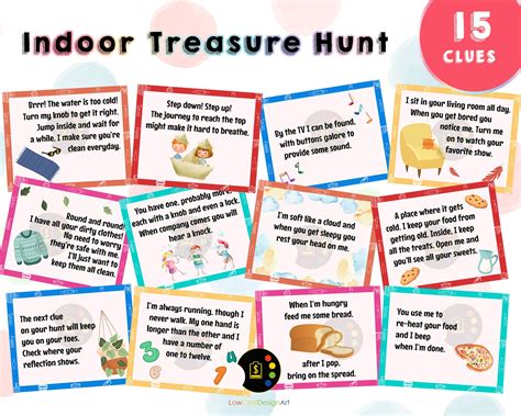 Indoor Treasure Hunt Clues, Indoor Scavenger Hunt Riddle Clues ...