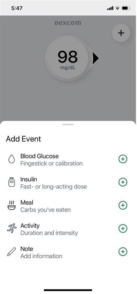 Dexcom G6 App. Add Event 的图像结果