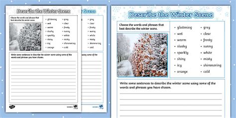 Describe the Winter Scene Worksheet - Twinkl