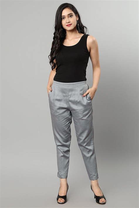 Ladies Gray Straight Fit Pants, Trousers for Kurtas, Kurtis | Rang ...