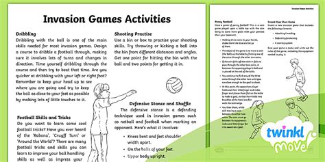 Year 6 Invasion Games Home Learning Tasks