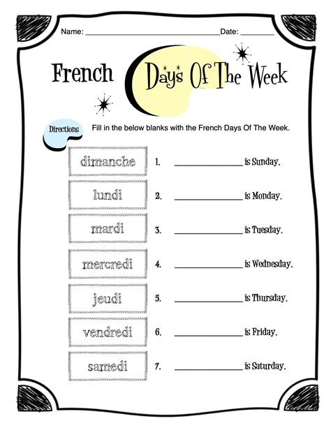 Days Of The Week In French