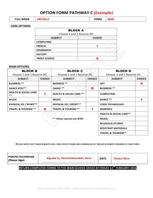 Fillable Online cds kent sch OPTION FORM PATHWAY C - cds kent sch Fax ...
