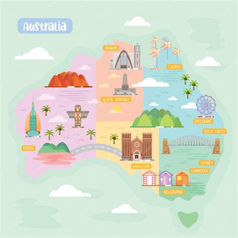 Premium Vector | Australia vector map with tourist attractions