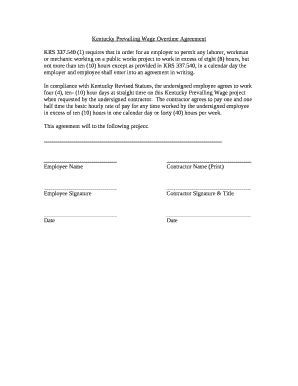 Kentucky Prevailing Wage Overtime Agreement Doc Template | pdfFiller