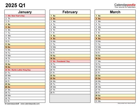 Quarterly Calendars 2025 - Free Printable Excel Templates