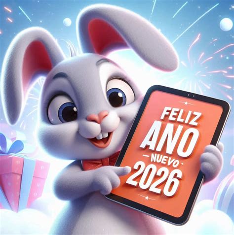 Clipart Feliz Año Nuevo 2026 con lindo conejo sonriente