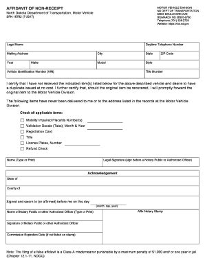 AFFIDAVIT OF NON-RECEIPT North Dakota Department Of Transportation ...