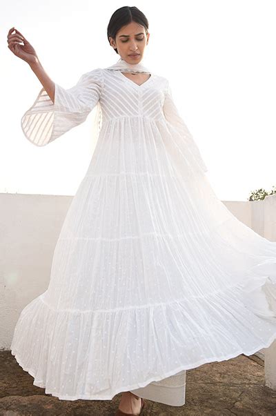 Zahrah 2.0 White Khari Block Print Anarkali Kurta – Ridhiiee Suuri