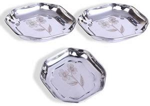 Yana Stainless Steel Side Serving Desert 5" Inch Plates with Floral ...