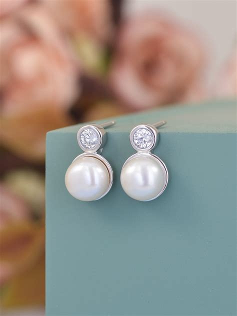 Real Freshwater Pearl And Diamond Stud Earring – Ornate Jewels