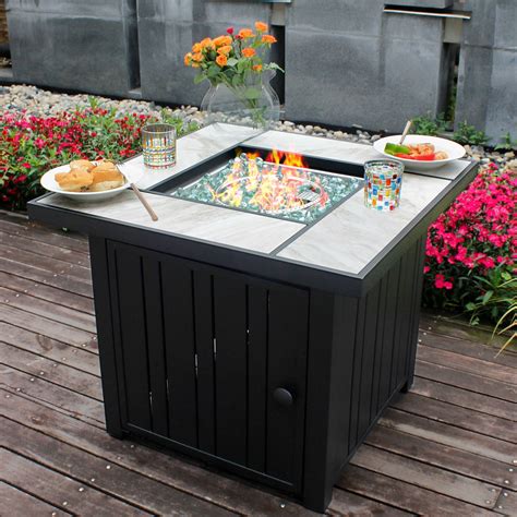 Bungalow Rose Mehalek 25" H x 30" W Propane Fire Pit Table with Lid ...
