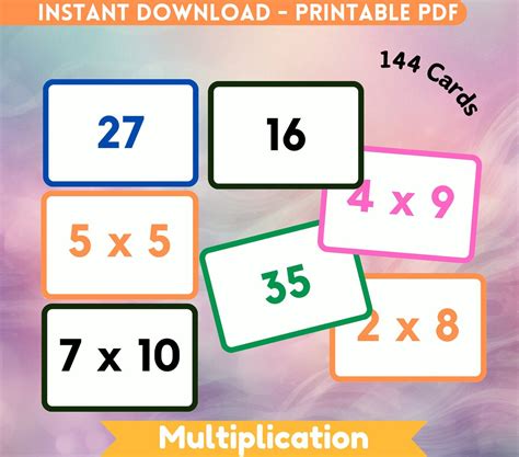 Multiplication Flash Card Printable Multiplication Flashcard Homeschool Montessori Flashcard ...