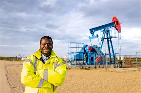 Premium Photo | Portrait of an oil field worker standing in front of ...