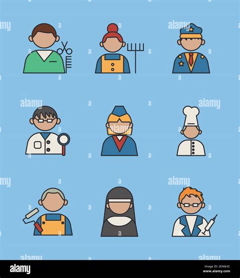group of nine professionals workers with differents occupations vector ...