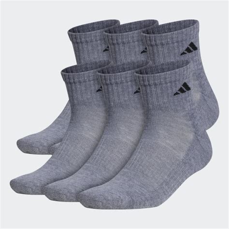 adidas Athletic Cushioned Quarter Socks 6 Pairs - Grey | Free Shipping ...