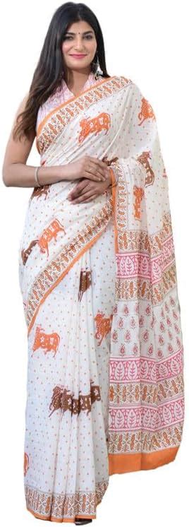 Buy Shivanya Handicrafts Hand Block Printed Women Mulmul Cotton Sarees ...