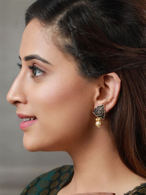 Priyaasi Floral Pearl Drop Gold Plated Earrings