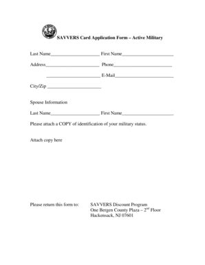 Fillable Online co bergen nj SAVVERS Card Application Form Active ...