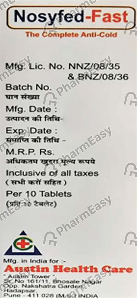 Buy Nosyfed 0 MG Tablet (10) Online at Flat 15% OFF | PharmEasy