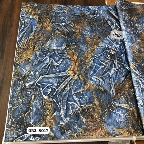 Jual Wallpaper Dinding Motif Kain Biru Gold Navy Orange III - GT8017 ...