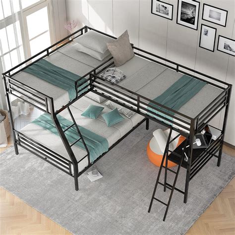 Buy RUNNA Triple Bunk Beds Twin Over Full Bunk Bed Attached a Loft Bed ...