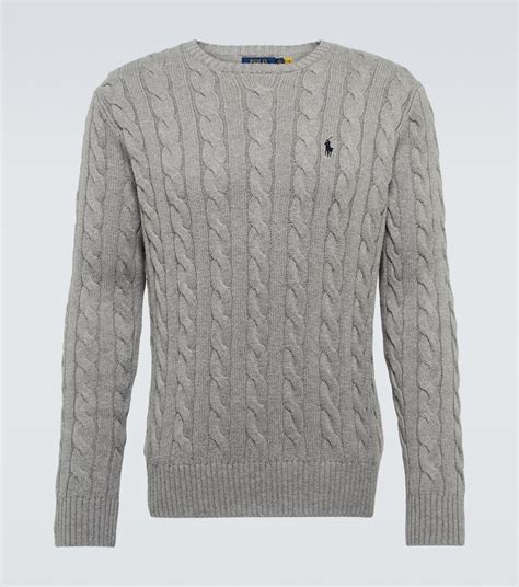Cable Knit Cotton Sweater in Grey - Polo Ralph Lauren | Mytheresa