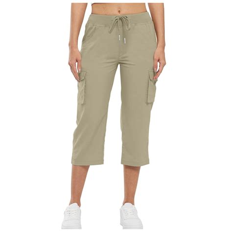 Ediodpoh Women Cargo Capri Hiking Pants Summer Casual Drawstring High ...