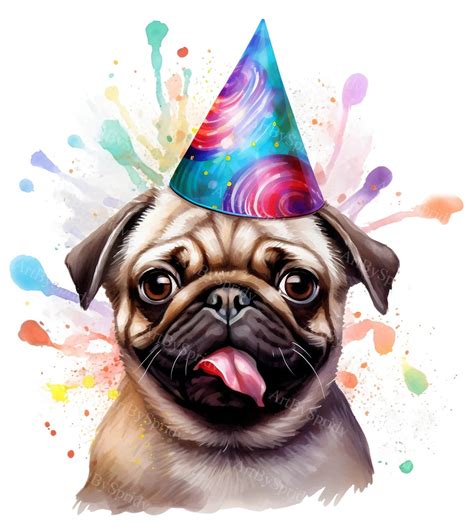Party Pug Digital Clipart Set 4 Pack| Cute Dog Birthday Celebration PNG ...