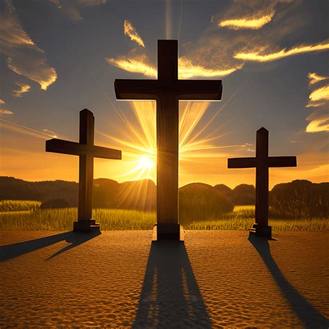 3 Wooden Crosses on Calvary Illuminated by a Glorious Sunrise ...