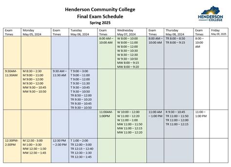 Spring 2025 Final Exam Schedule | HCC