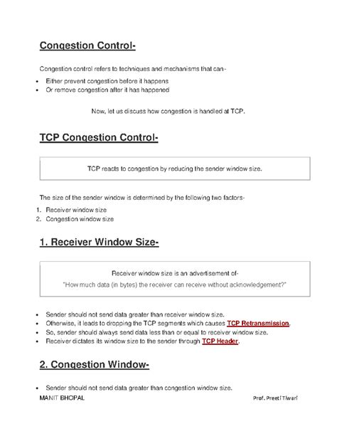TCP Congestion Control Numerical Problems (CS101) - Studocu