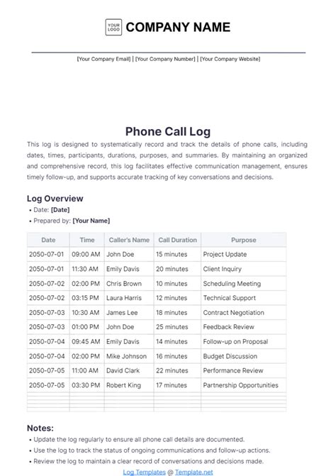 Image result for Telephone Call Log